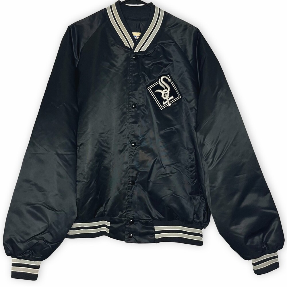 Chicago White Sox MLB Chalk Line Men XXL 2XL Black Snap Satin Jacket Vintage 90s